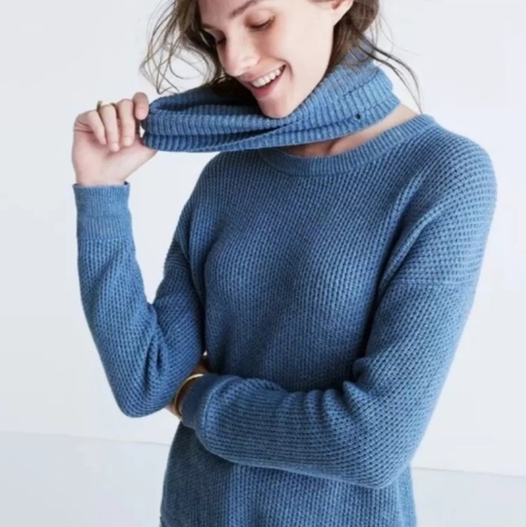 🔥🔥🔥Madewell Cornflower blue convertible turtleneck crewneck sweater S - Picture 2 of 13